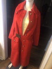 60s Utah Tailoring Ogden Mills 100% Wool Double Breasted Trench Coat W/belt Red