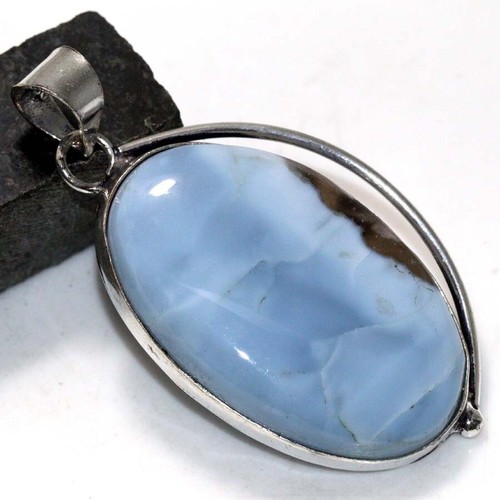 Owhyee Blue Opal 925 Silver Plated Gemstone Pendant 2.1" Limited Gift GW
