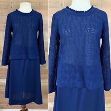 Vintage 1970  s Two Piece Knit Matching Top Skirt Set Semi Sheer Medium