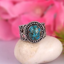 Natural Copper Turquoise Sterling Silver Boho Ring Jewelry Handmade Unsex Rings