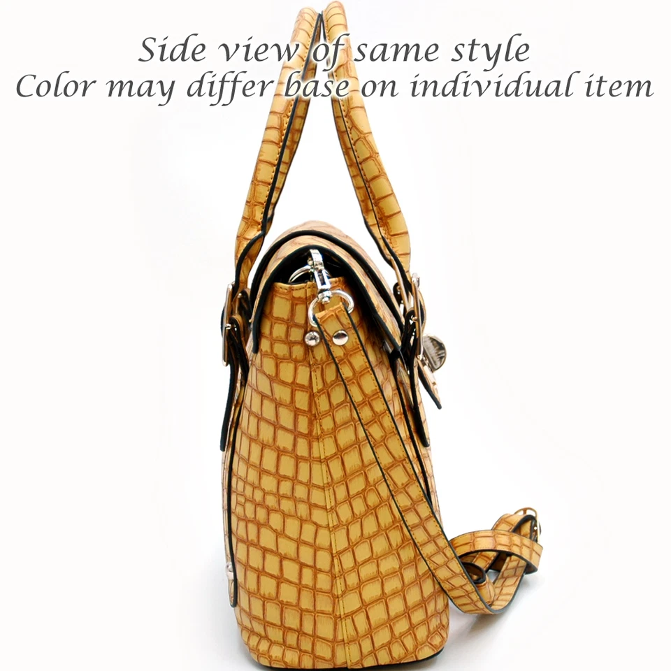 Mujeres Informal Bolso de Mano Croco Texturizado Cartera Dama Bolso de Hombro Cartera Amarillo Foto 3 de 4