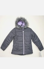R 1881 Rothschild Girls Quilt Puffer Jacket Faux Fur Trim Hood Choose S Charcoal