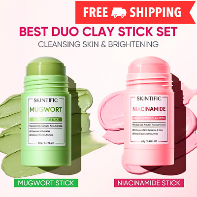 SKINTIFIC Skin DUO Niacinamide Bright + Mugwort Mask Clay Stick Reduce Pore Acne