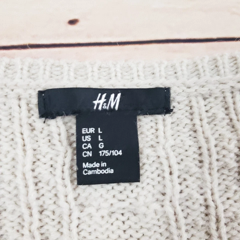 Suéter H&M Mujer Grande Beige Cárdigan Tejido Botón Frontal Cable Bolsillos Damas Foto 4 de 4