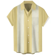 Men Bowling Shirt Vintage Hawaiian Shirt Button Down Short Sleeve Beach Shirts