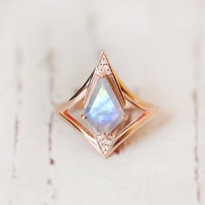 Natural white Rainbow gemstone kite shape unique ring - 925 Silver for her