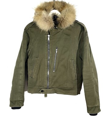 Sandro Paris Women Denim Green Fur Opium Jacket Size S 