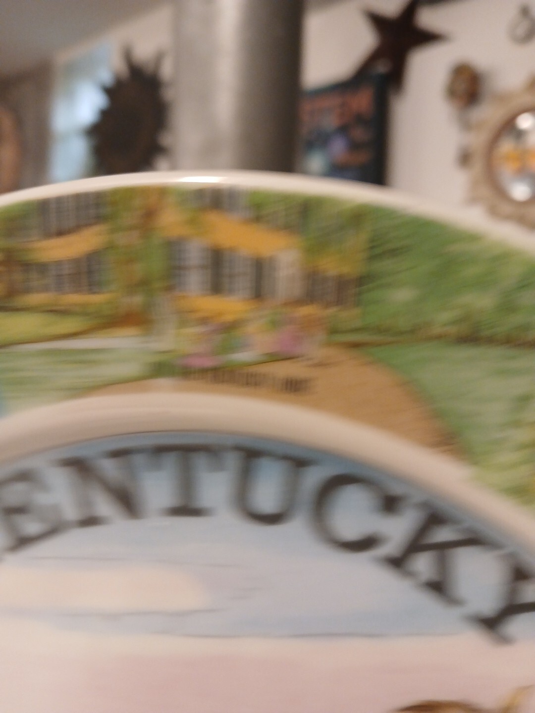 Vintage Souvenir  Kentucky The Blue Grass State Plate Ebrink Japan With Holder