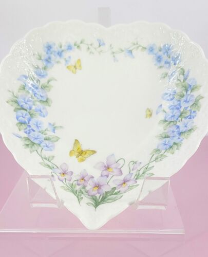 Vintage Mikasa "Thinking of You" schöne Porzellan Herz Schale blau Morning Glories - Bild 2 von 6
