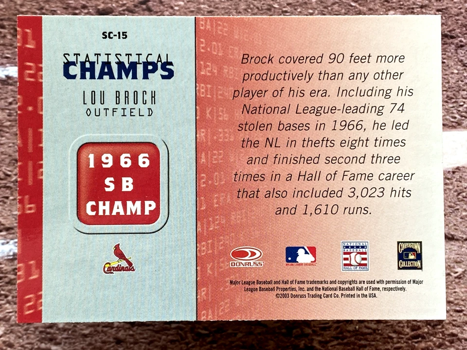 2003 Donruss Champions Statistical Champs Lou Brock #SC-15 - Image 2 of 2