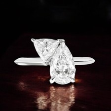 14 Karat Weißgold Ehering Diamant Toi Et Moi Birnenschliff 1,75 kt IGI Lab Grown