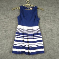 Forever 21 Dress Womens Medium Blue White Back Zip Lined Cotton Sleeveless