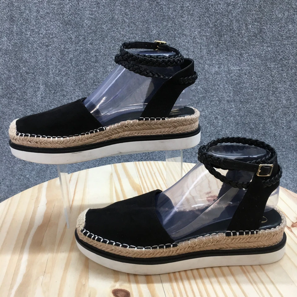 Sandalias JLO Jennifer Lopez para mujer 9M Jasmen correa al tobillo alpargata negra trenzada Foto 2 de 4