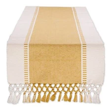  Dobby Stripe Woven Table Runner, 13x72" (13x77.5, Fringe Included) Honey Gold