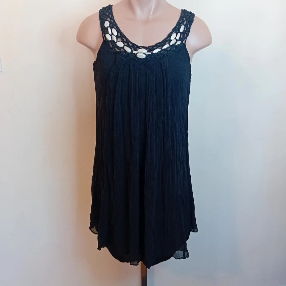Vintage Y2K JAX Black Silk Dress Beaded Neck Sleeveless Mini Dress Party Teens 2 - Image 2 of 4
