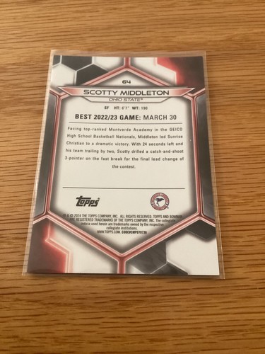 2023-24 Bowman Best U Blue Refractor Scott Middleton 144/150 Ohio State Buckeyes - Bild 2 von 2