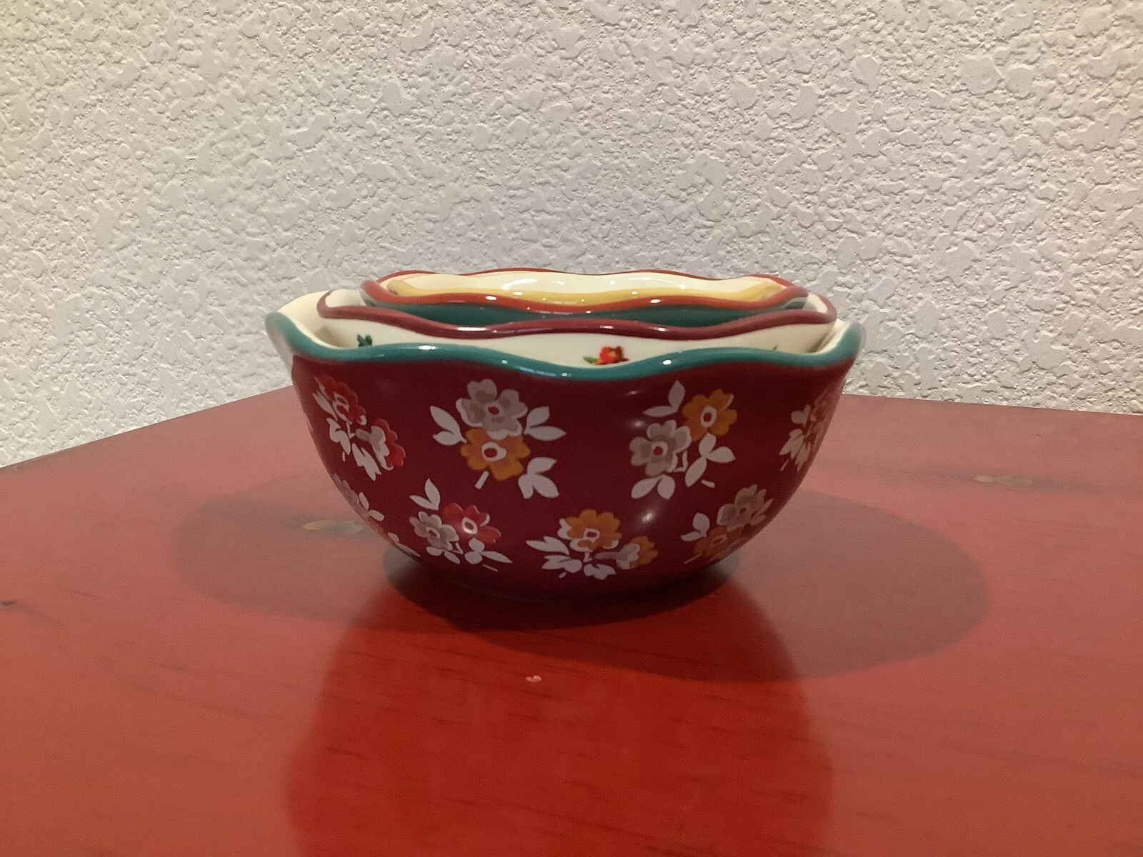 PIONEER WOMAN Measuring Cups Bowls Set of 4 Nesting Stackable Floral ~BEAUTIFUL~