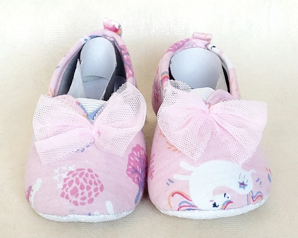 Little Beginnings Rosa Unicornio Estampado Malla Lazo Bebé Niña Zapatos Sin Cordones Talla 12M Foto 2 de 4