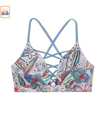 NWT Victoria's Secret Strappy Floral Sport Bra Small Blue