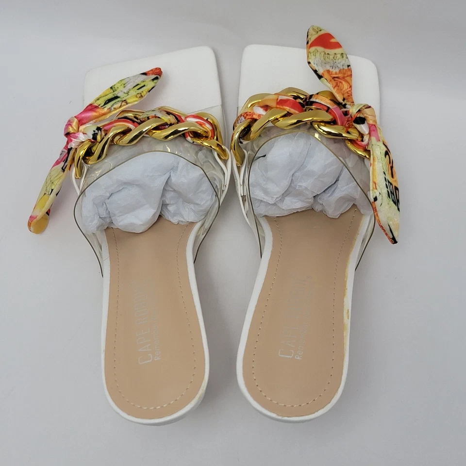 Cape Robbin Concur Tacón Transparente PVC Bufanda Acento Puntera Cuadrada Deslizable Blanco Talla 8 Foto 3 de 4