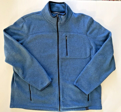 LL Bean Outdoors Men's 2XL Tall Fleece Heathered Blue Full Zip Jacket Mock Neck