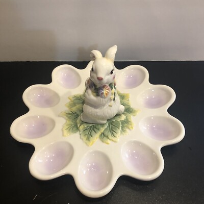 Easter Egg Plate Bunny Rabbit 10 Egg Holder Plate by CR EGGS NOT INCLUDED