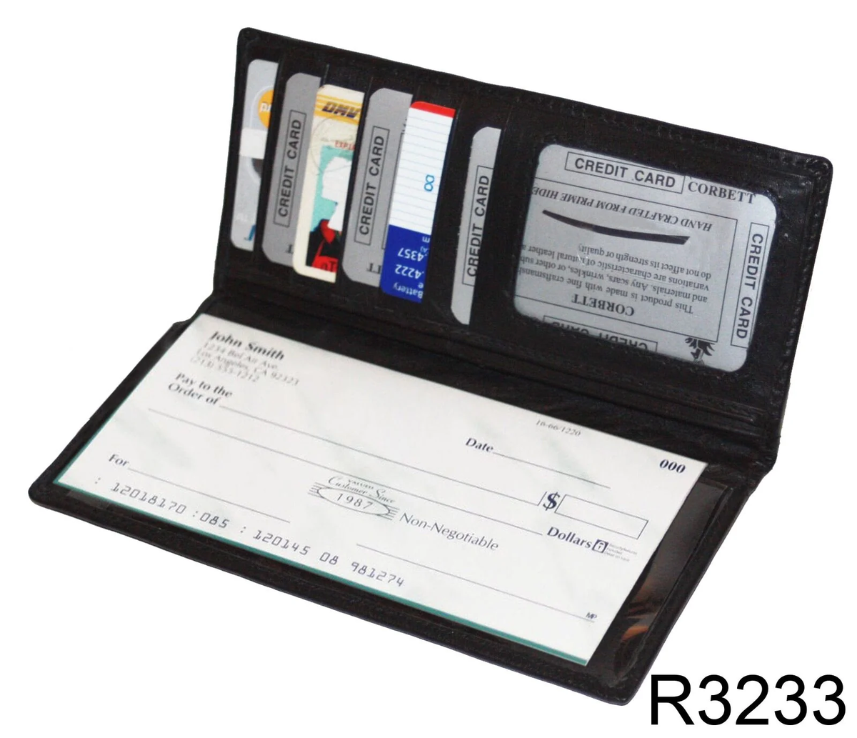 Black Genuine Leather Standard Checkbook Cover Long Wallet Credit