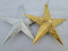 Star Gold Silver Glitter Acrylic Ornament 6" Set of 2
