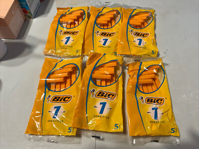 BIC Sensitive (6 PKS) Disposable Razors Single Blade Shavers 5ct Ea 30 Total Raz