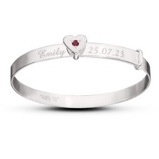 Personalised Children's Birthstone Silver Baby Bangle, Name and Date, Gift
