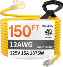 12 Gauge 150 FT Heavy Duty Outdoor Extension Cord Waterproof with Lighted End,Ye