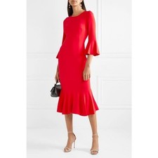 Dolce & Gabbana Medium Red Flare Sleeve Midi Viscose Lined Sheath Dress
