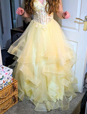 Stacey Yellow Sleeveless Tulle Maxi Bridesmaid/ Prom Dress Lace Bodice Size 4