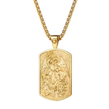St Michael Dog Tag Pendant Stainless Steel Protector Charm Chain Necklace Gift