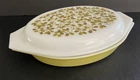 Vintage PYREX Verde Olive Green Divided 1 -1/2 Qt Oval Casserole Dish w/ Lid -VG