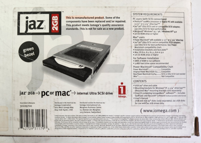 iOmega Jaz 2GB Ultra SCSI Drive V2000S - (F) #25H