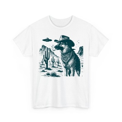 Western Cowboy Dog Smoking with UFO German Shepherd Dog Funny Unisex T-Shirt