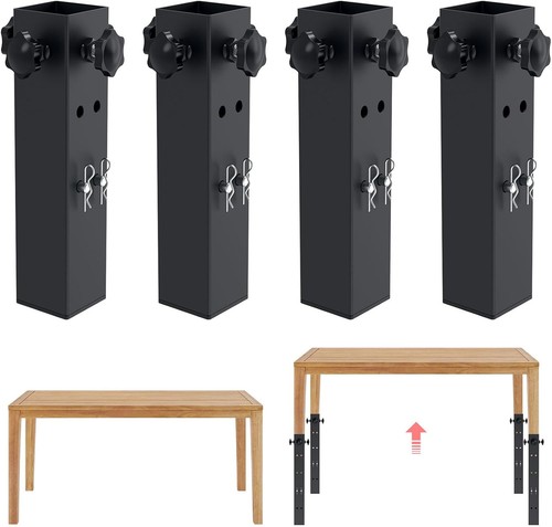 woiron 4 Pcs Table Leg 1.5" Diameter-2 LEVELS ADJUSTABLE HEIGHT, Black
