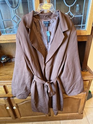 PRETTYLITTLETHING Women's Brown Belted Wrap Blazer Jacket