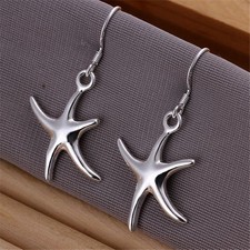 UK 925  Sterling Silver Plated Starfish Drop Dangle Hook Earrings + Bag Womens