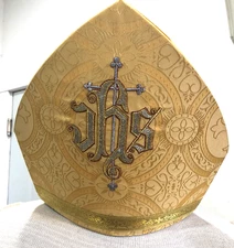Bishop's Mitre, VESTMENT,  Mitre Silk Damask And Gold Gallons And Fringes