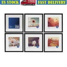 6 Piece Matted Gallery Wall Frame Set 12x12 Photos Easy Hanging Display Black