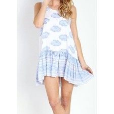 Faithfull The Brand Elixir Blue Paisley Tie Strap Ruffle Mini Dress XS Boho
