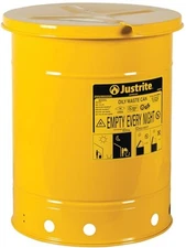 Justrite 10 Gallon Galvanized Steel Oily Waste Can, 18" x 14" Metal Oil Rag Safe