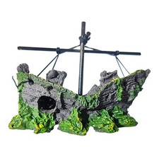 Aquarium Resin Warship Ornament for Fish Tank Decoration with Swimming Chambers