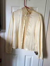 Jessica's Gunnies Ivory Lace Trim Button-Front Long Sleeve 1970s Blouse 13