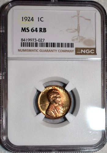 NGC MS-64 RB 1924-P Lincoln Cent, Cartwheeling, Nearly Full-Red Blazer!