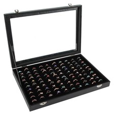 Siveit Ring Display Case Organizer Box with Transparent Lid, tray, Black 