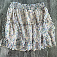 Altar d State Skirt Prairie Floral Short Tiered Stretch Waist Flowers Blue Small