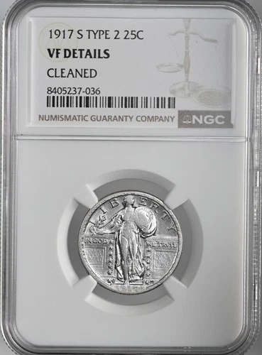 1917-S  25C STANDING LIBERTY QUARTER TYPE 2 NGC VF DETAILS "CLEANED" 8405237-036